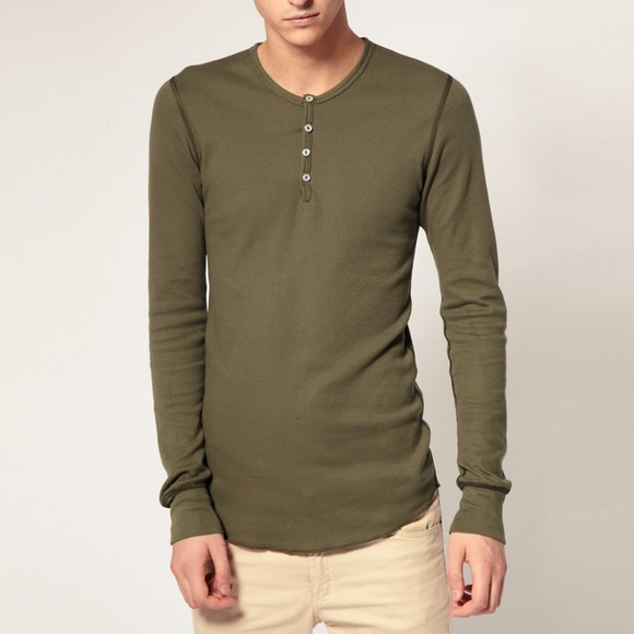 American Apparel Mens Waffle Thermal Henley Long Sleeve T-Shirt